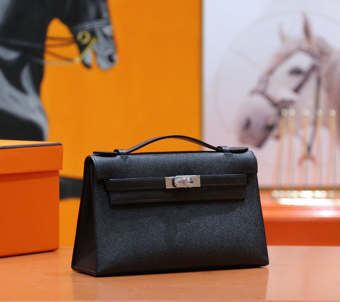 Hermès（爱马仕）Mini kelly 迷你凯莉 黑色 Epsom 小牛皮 全手缝 银扣 晚宴包