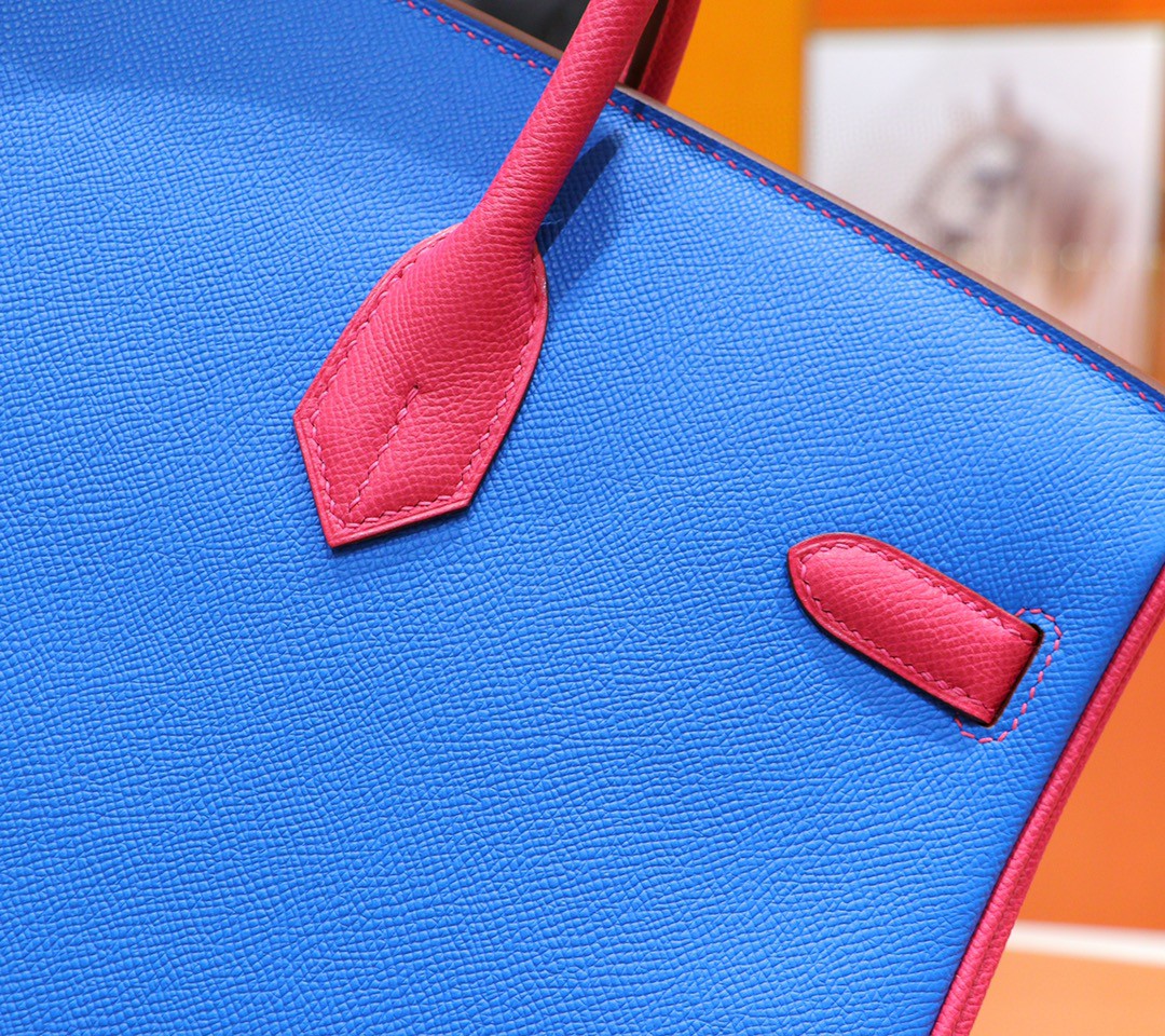 Hermès（爱马仕）Birkin 铂金包 柠檬黄 拼 希腊蓝 拼 桃红 三拼色 小牛皮 全手缝 金扣 40cm
