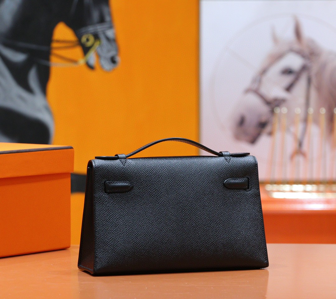 Hermès（爱马仕）Mini kelly 迷你凯莉 黑色 Epsom 小牛皮 全手缝 银扣 晚宴包