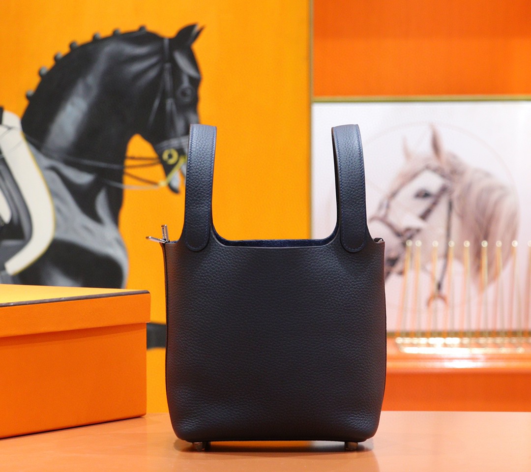 Hermès（爱马仕）Picotin 菜篮子 宝蓝色 Togo 小牛皮 全手缝 银扣 18cm