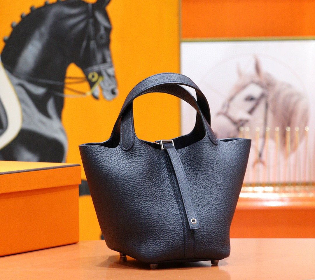Hermès（爱马仕）Picotin 菜篮子 宝蓝色 Togo 小牛皮 全手缝 银扣 18cm