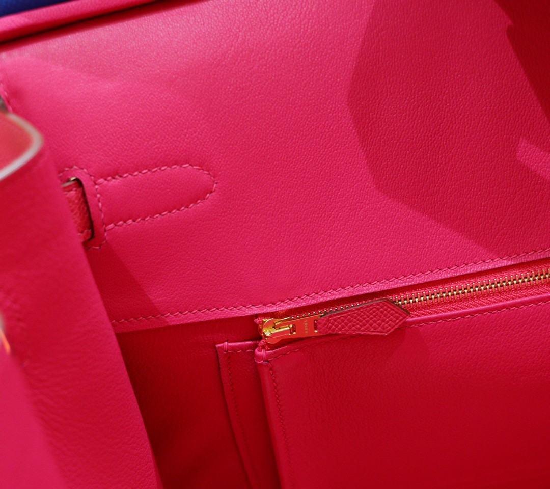 Hermès（爱马仕）Birkin 铂金包 柠檬黄 拼 希腊蓝 拼 桃红 三拼色 小牛皮 全手缝 金扣 40cm