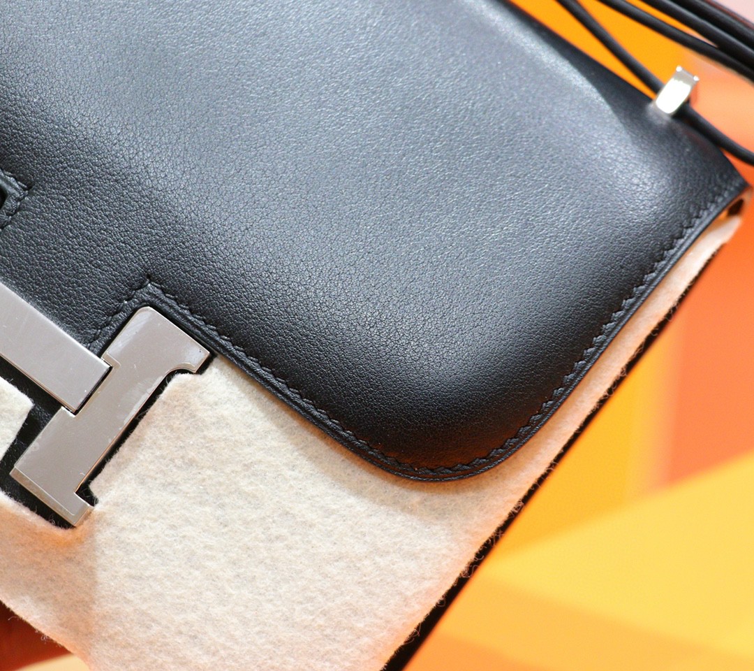 Hermès（爱马仕）Constance 空姐包 黑色 Box 小牛皮 全手缝 银扣 19cm