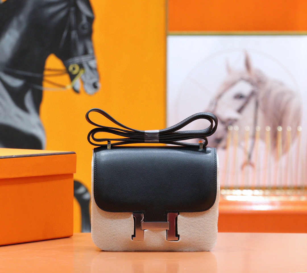 Hermès（爱马仕）Constance 空姐包 黑色 Box 小牛皮 全手缝 银扣 19cm