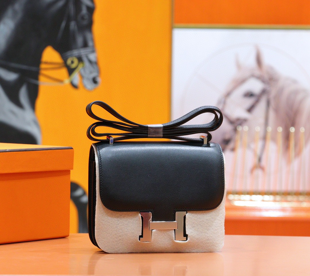 Hermès（爱马仕）Constance 空姐包 黑色 Box 小牛皮 全手缝 银扣 19cm