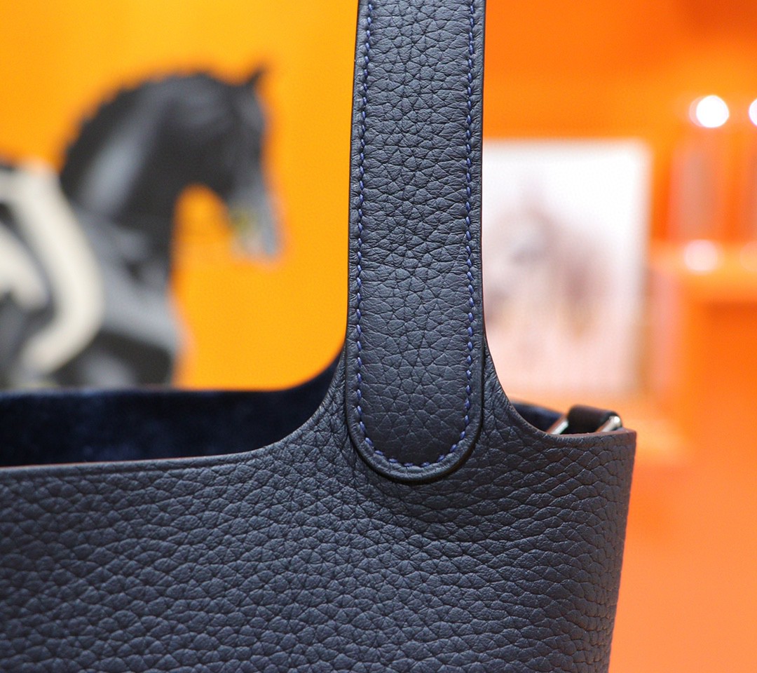Hermès（爱马仕）Picotin 菜篮子 宝蓝色 Togo 小牛皮 全手缝 银扣 18cm