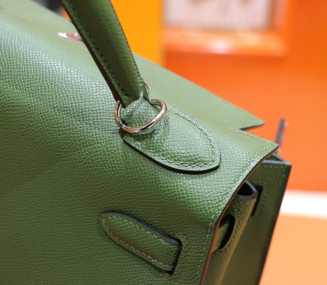 Hermès（爱马仕）Kelly 凯莉包 军绿 Epsom 小牛皮 全手缝 银扣 25cm