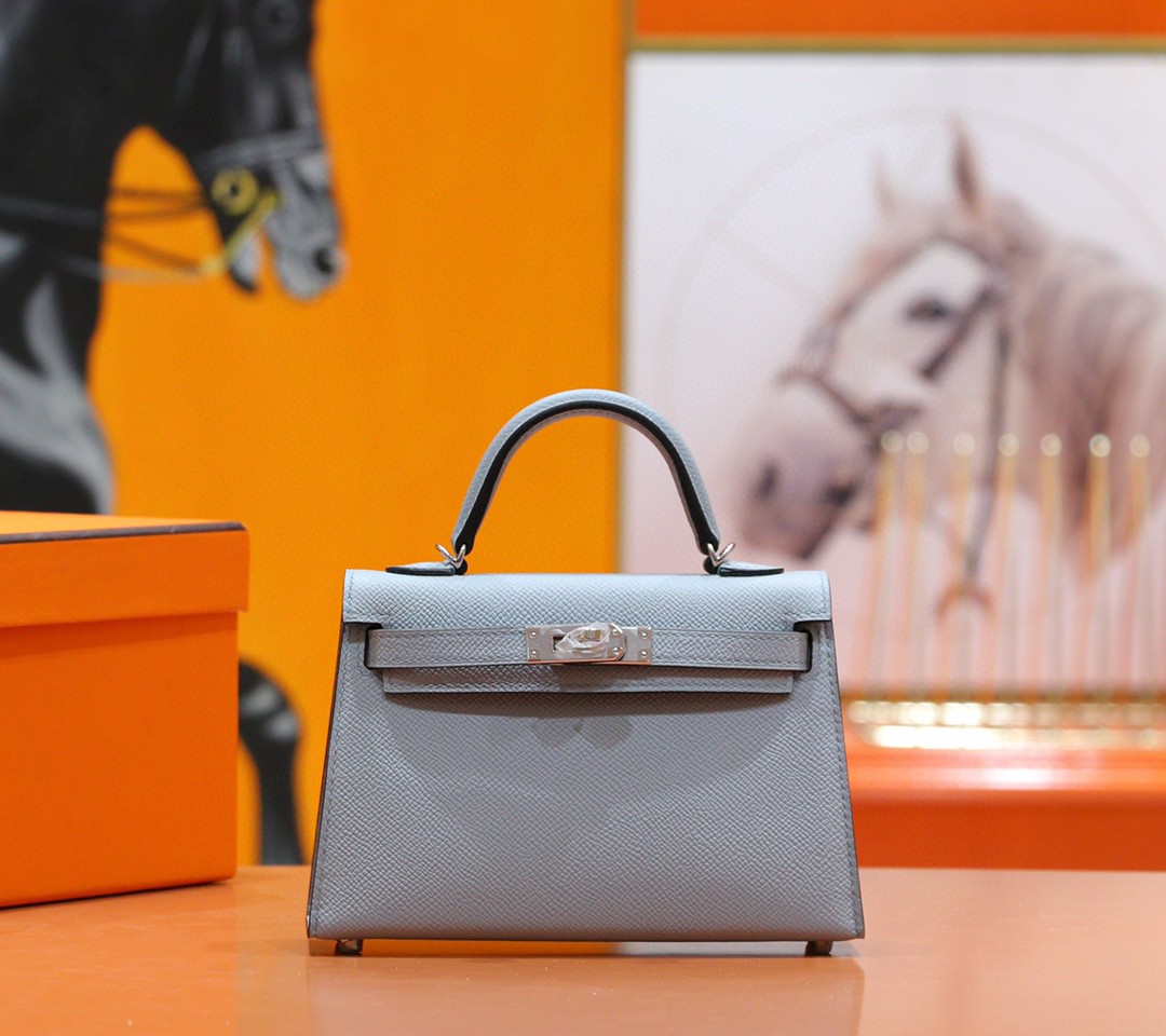 Hermès（爱马仕）Minikelly 迷你凯莉 亚麻蓝 Epsom 全手缝 小牛皮 银扣 2代