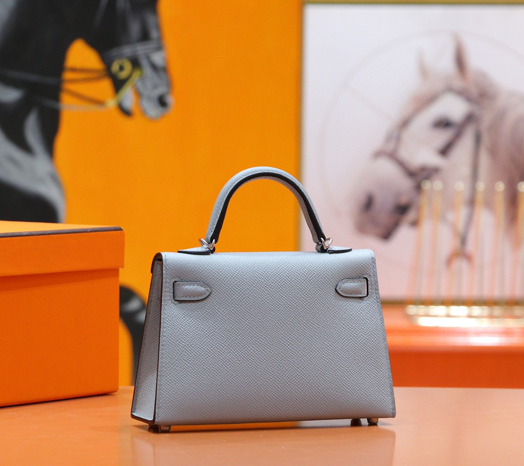 Hermès（爱马仕）Minikelly 迷你凯莉 亚麻蓝 Epsom 全手缝 小牛皮 银扣 2代