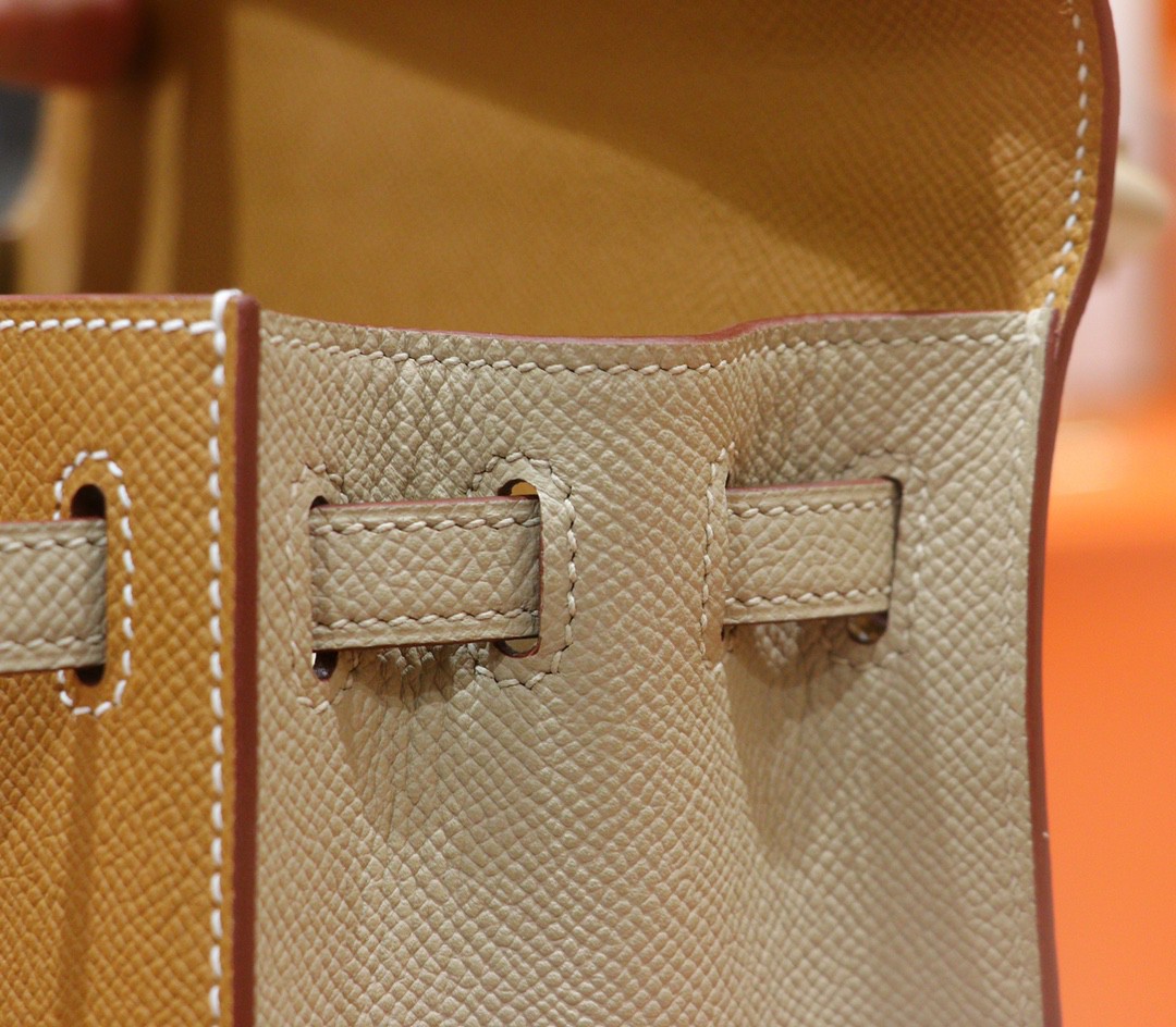 Hermès（爱马仕）Kelly 凯莉包 金棕 拼 风衣灰 Epsom 小牛皮 全手缝 金扣 25cm