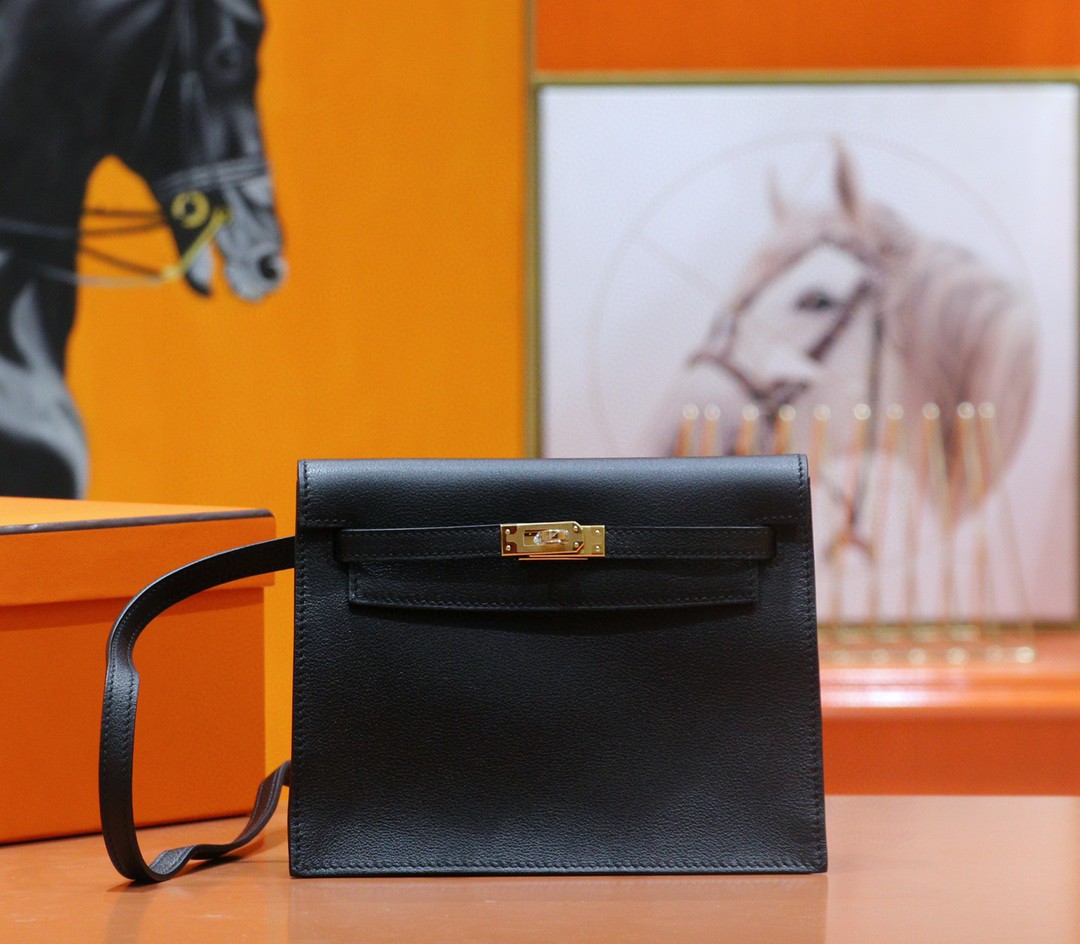 Hermès（爱马仕）Kelly Danse 跳舞包 黑色 Swift 小牛皮 全手缝 金扣