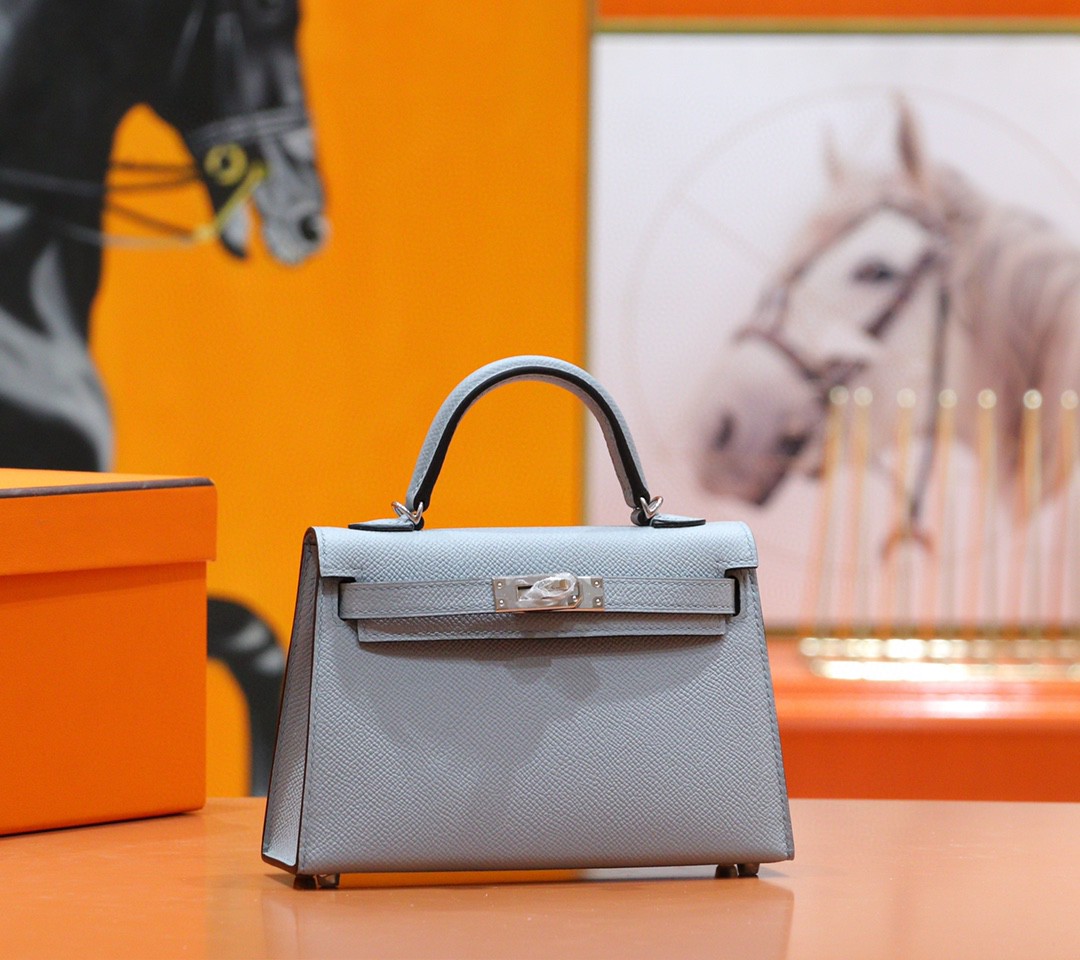 Hermès（爱马仕）Minikelly 迷你凯莉 亚麻蓝 Epsom 全手缝 小牛皮 银扣 2代