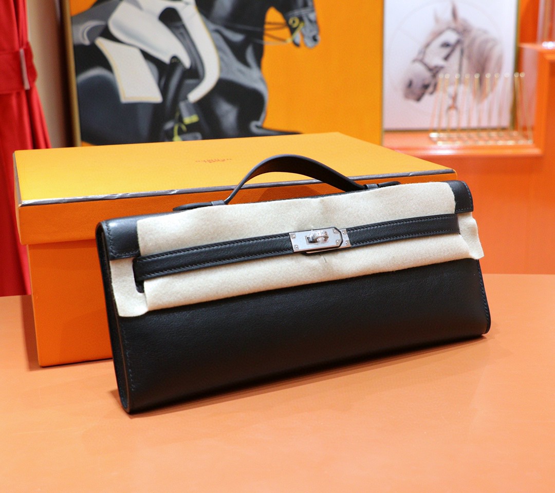 Hermès（爱马仕）Kelly cut 黑色 Swift 小牛皮 全手缝 银扣 31cm