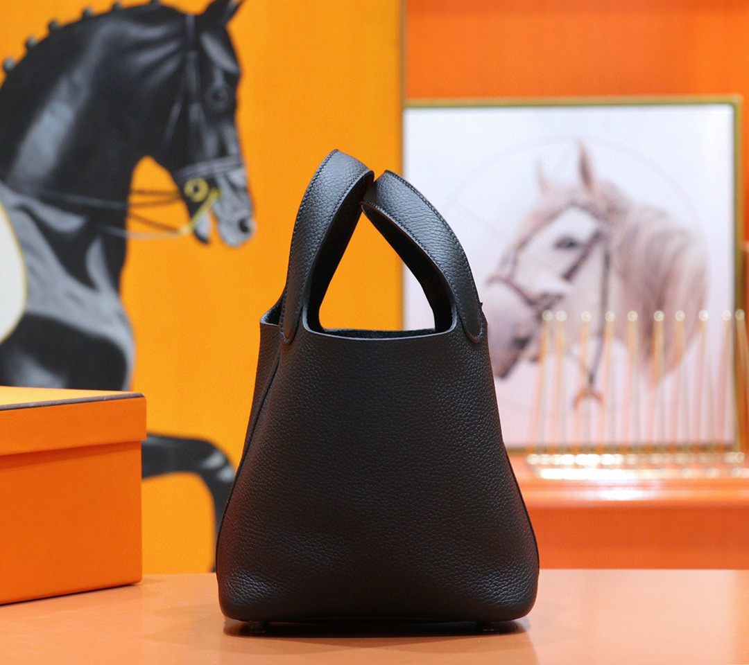 Hermès（爱马仕）Picotin 菜篮子 黑色 Togo 小牛皮 全手缝 黑色扣 18cm