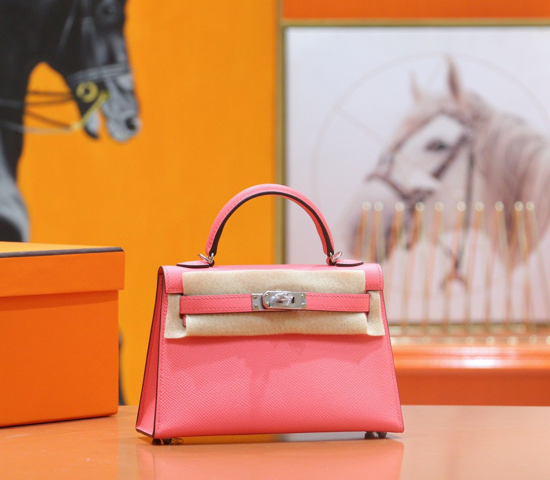 Hermès（爱马仕）Minikelly 奶昔粉 Epsom 小牛皮 全手缝 银扣 二代