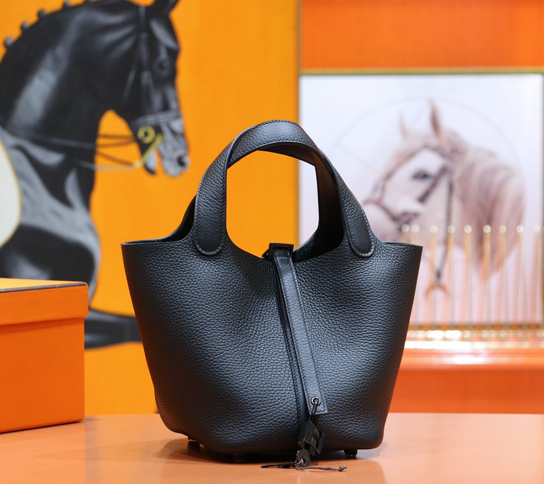 Hermès（爱马仕）Picotin 菜篮子 黑色 Togo 小牛皮 全手缝 黑色扣 18cm