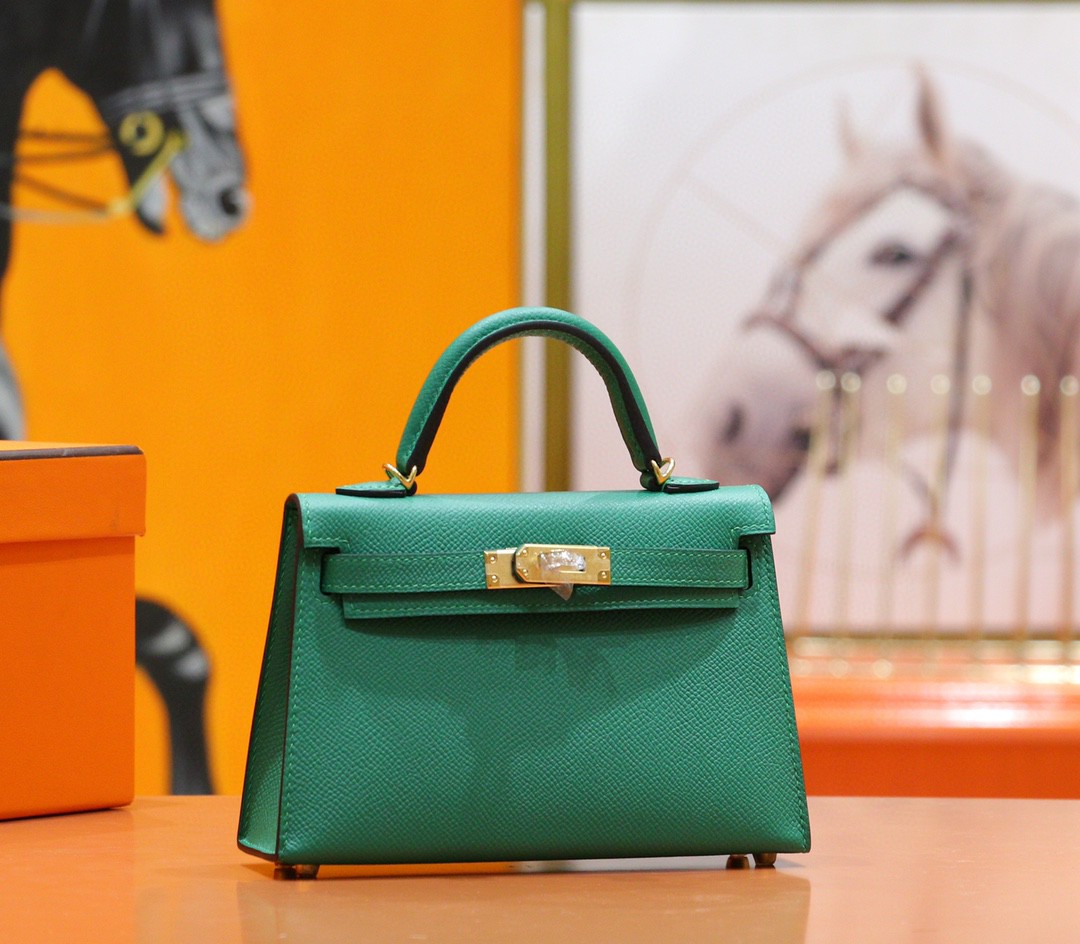 Hermès（爱马仕）Minikelly 迷你凯莉 丝绒绿 Epsom 小牛皮 全手缝 金扣 二代