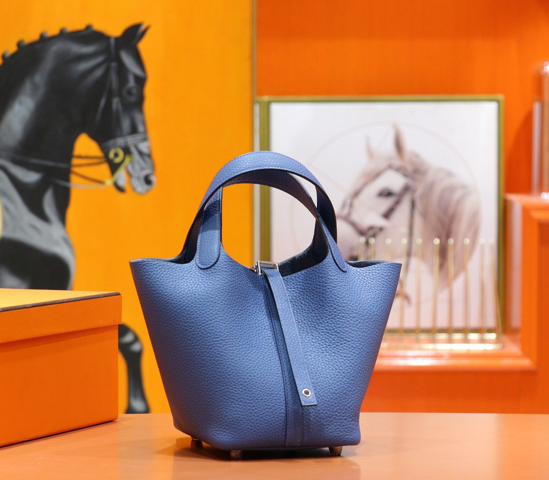 Hermès（爱马仕）Picotin 菜篮子 玛瑙蓝 Togo 全手缝 小牛皮 银扣 18cm