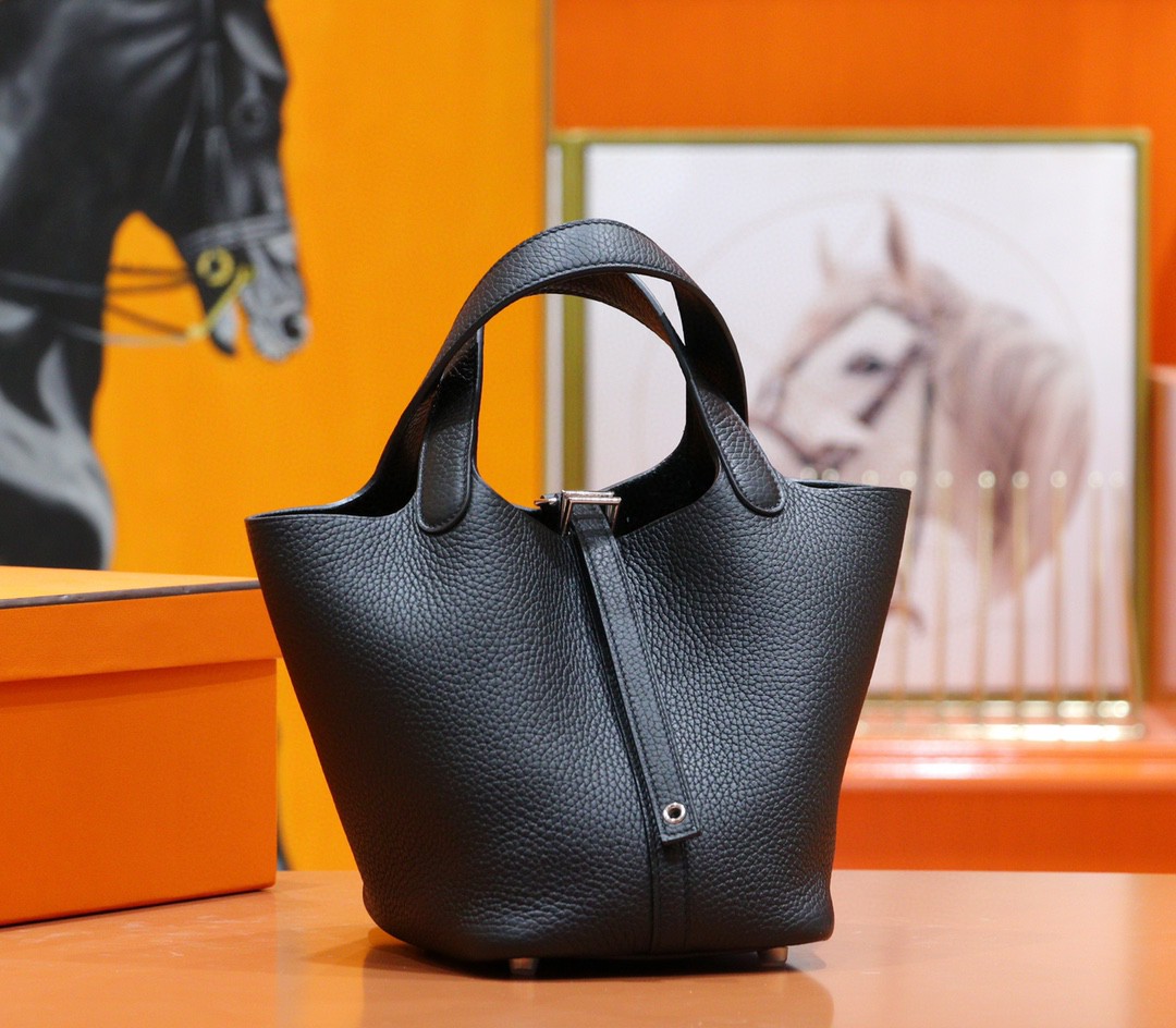 Hermès（爱马仕）Picotin 菜篮子 黑色 Togo 全手缝 小牛皮 银扣 18cm