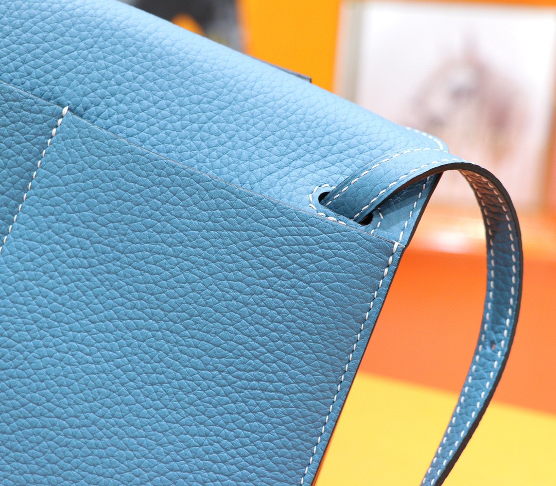 Hermès（爱马仕）Halzan 牛仔蓝 Togo 全手缝 小牛皮 银扣 25cm