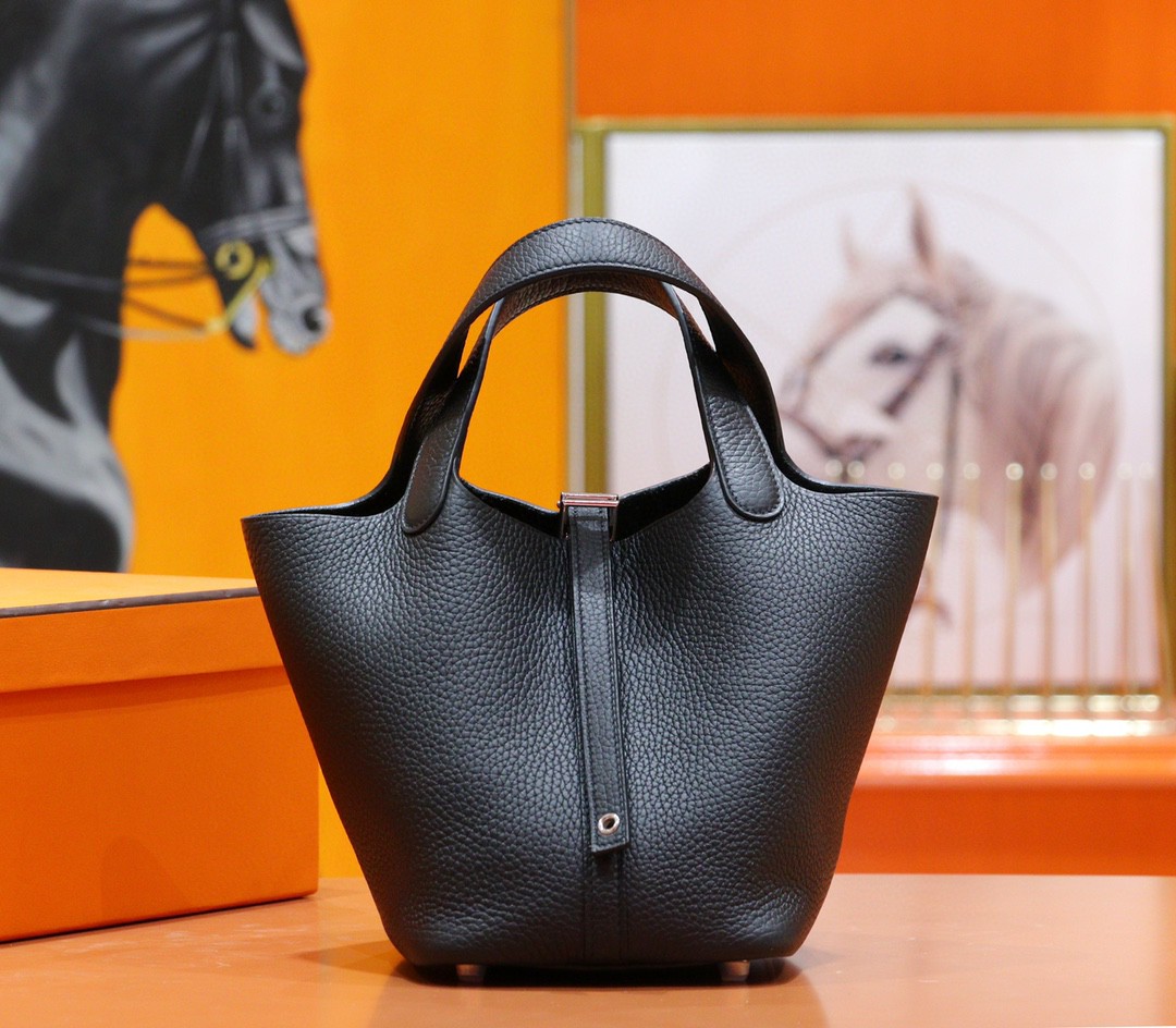 Hermès（爱马仕）Picotin 菜篮子 黑色 Togo 全手缝 小牛皮 银扣 18cm
