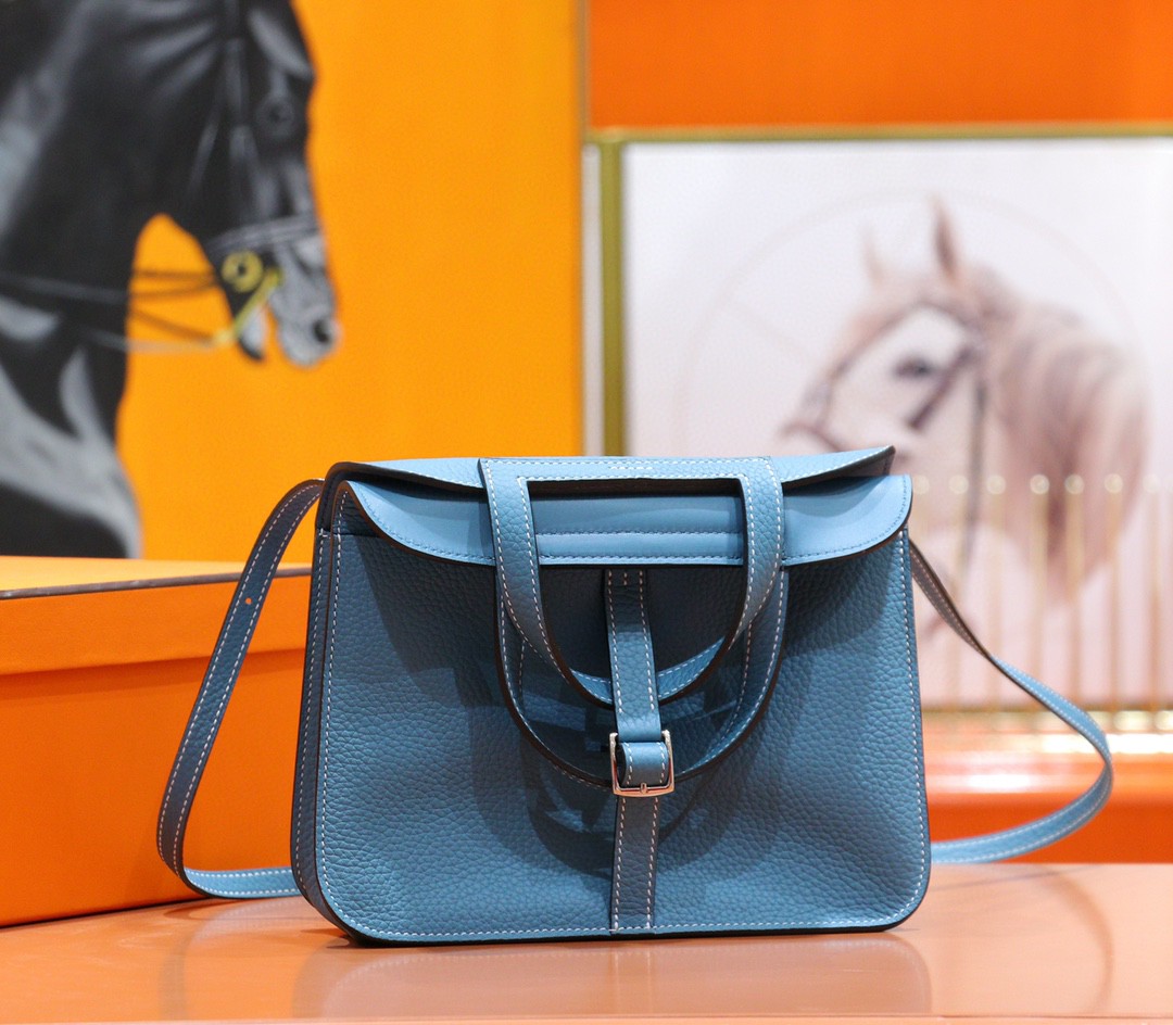 Hermès（爱马仕）Halzan 牛仔蓝 Togo 全手缝 小牛皮 银扣 25cm
