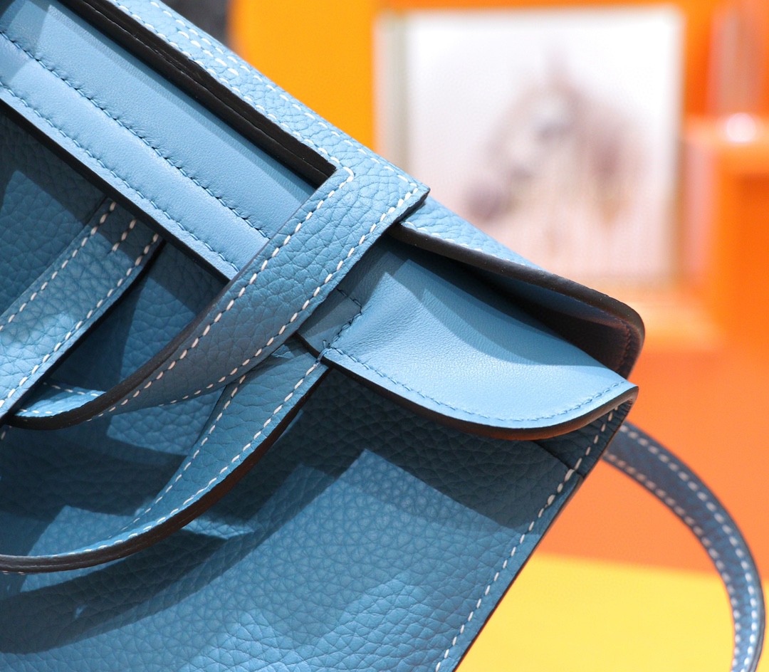 Hermès（爱马仕）Halzan 牛仔蓝 Togo 全手缝 小牛皮 银扣 25cm