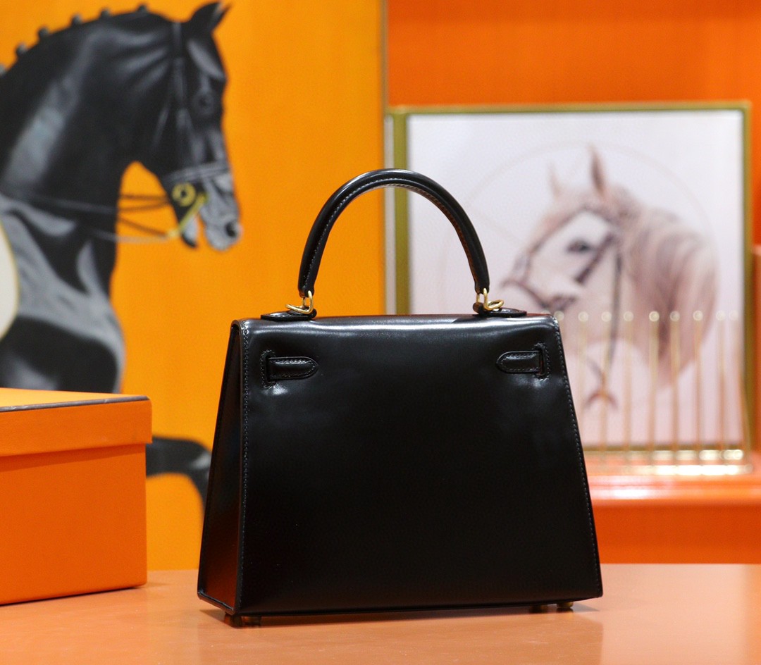Hermès（爱马仕）Kelly 凯莉包 黑色 Box 全手缝 小牛皮 金扣 25cm