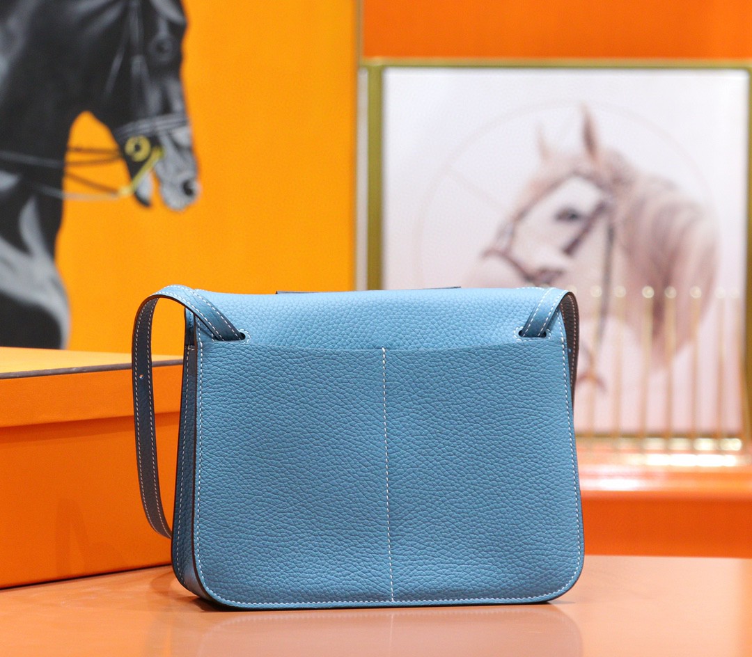 Hermès（爱马仕）Halzan 牛仔蓝 Togo 全手缝 小牛皮 银扣 25cm
