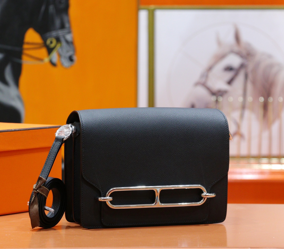 Hermès（爱马仕）Roulis 猪鼻子 黑色 Epsom 全手缝 小牛皮 银扣 23cm