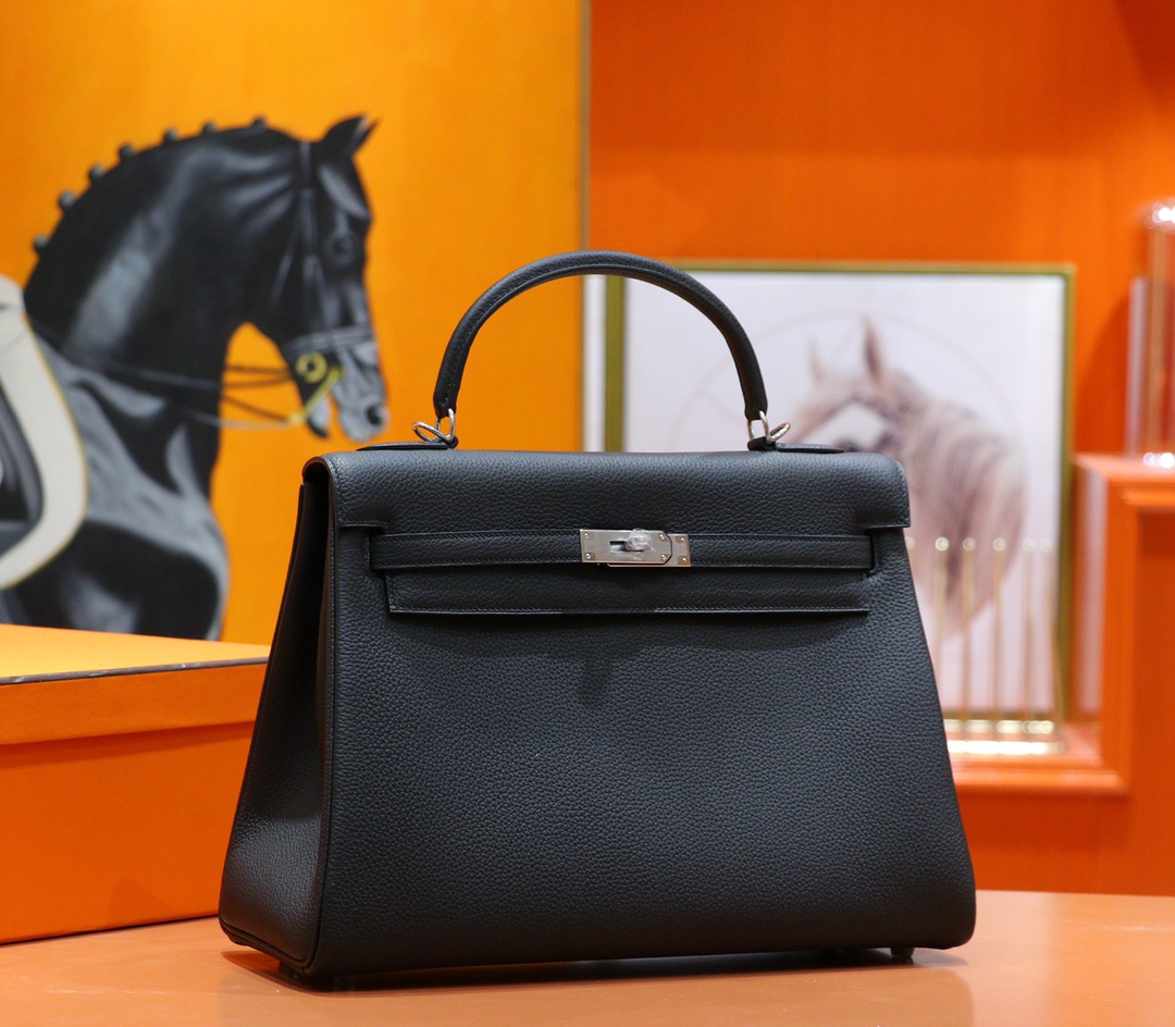 Hermès（爱马仕）Kelly 凯莉包 黑色 Togo 全手缝 小牛皮 银扣 32cm