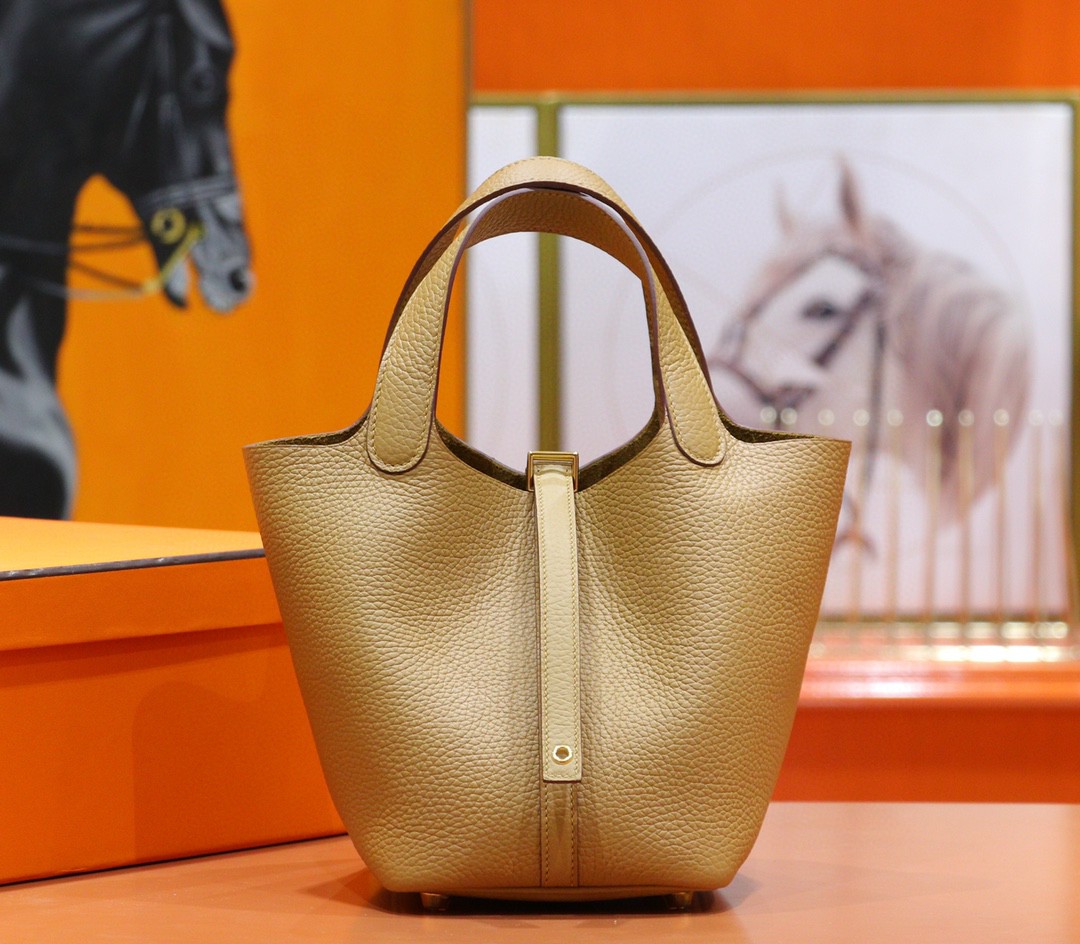 Hermès（爱马仕）Picotin 菜篮子 饼干色 Togo 全手缝 小牛皮 金扣 18cm