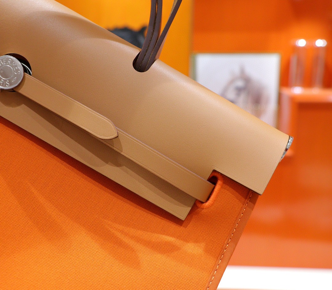 Hermès（爱马仕）Herbag 橙色 原版帆布 拼 原厂皮 最高版本 银扣 39cm