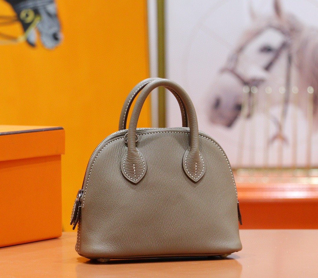Hermès（爱马仕）mini Bolide 山羊皮 大象灰 全手缝 银扣