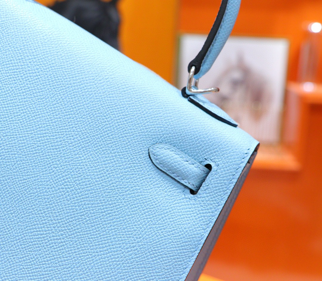Hermès（爱马仕）Kelly 凯莉包 马卡龙蓝 Epsom 小牛皮 全手缝 银扣 25cm