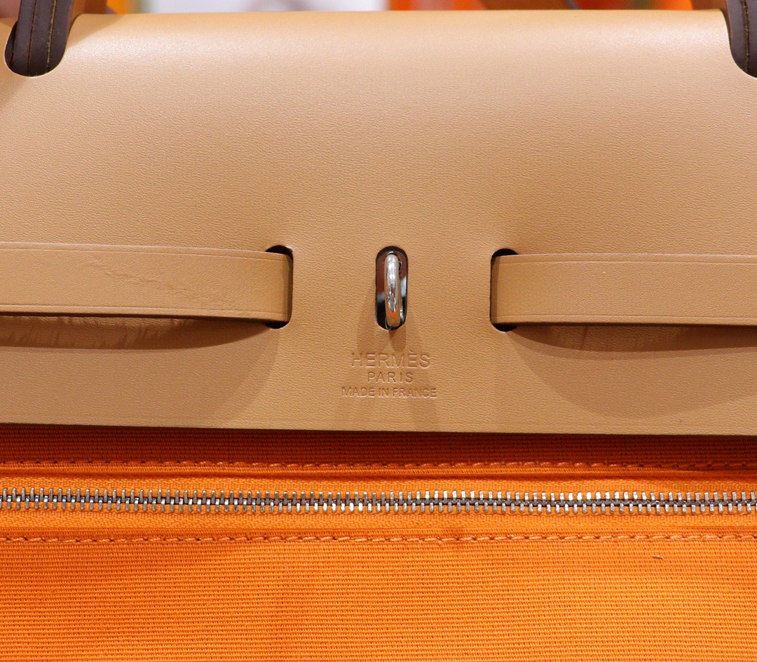 Hermès（爱马仕）Herbag 橙色 原版帆布 拼 原厂皮 最高版本 银扣 39cm