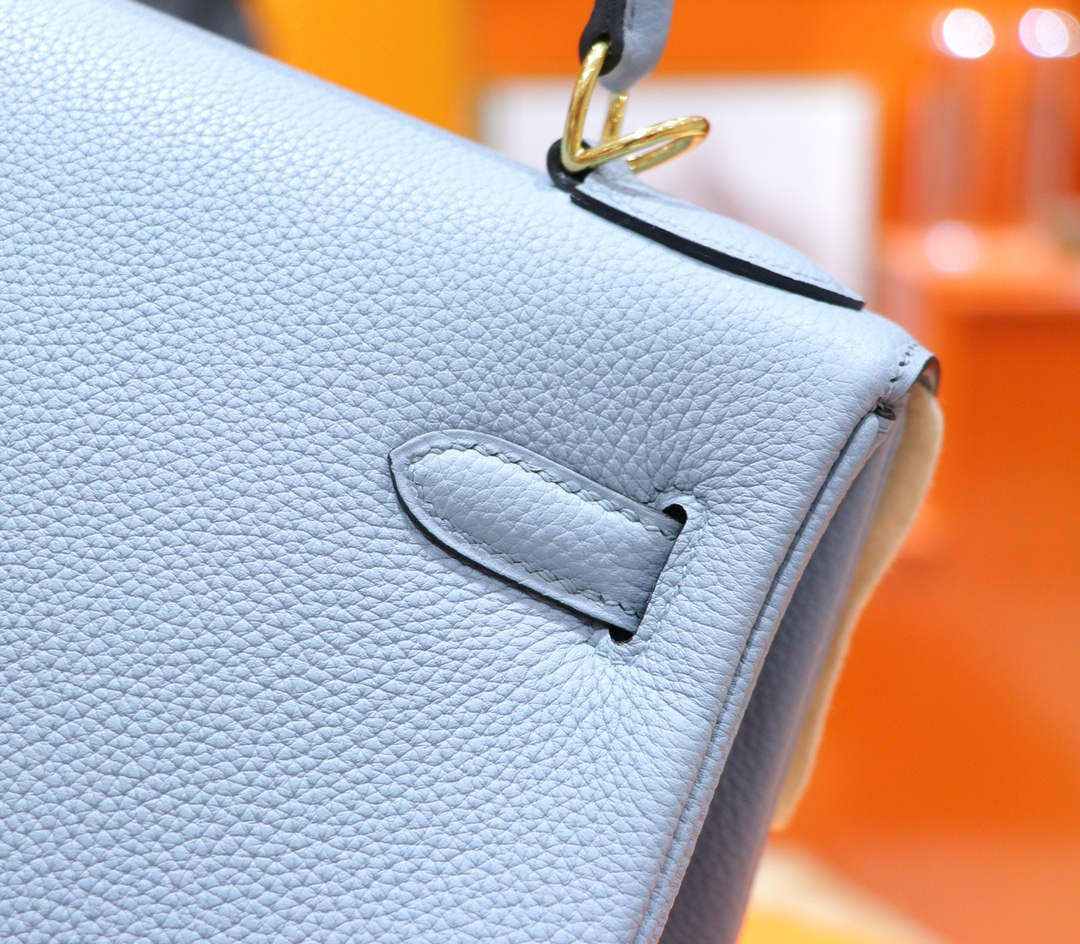 Hermès（爱马仕）Kelly 凯莉包 亚麻蓝 Togo 全手缝 小牛皮 金扣 28cm