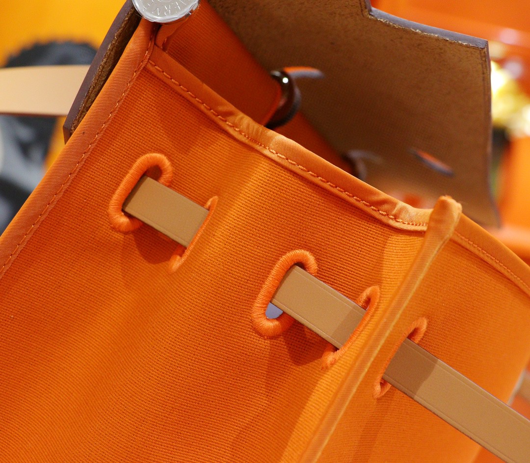 Hermès（爱马仕）Herbag 橙色 原版帆布 拼 原厂皮 最高版本 银扣 39cm