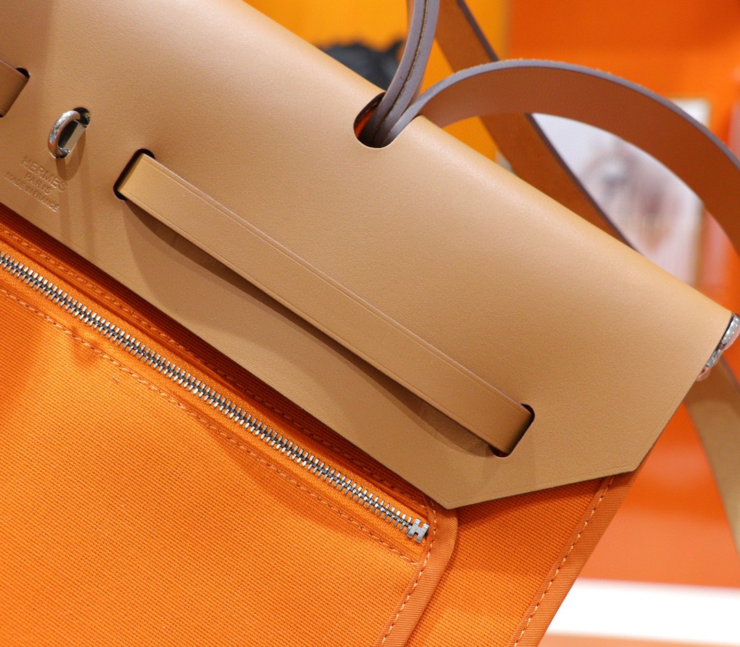 Hermès（爱马仕）Herbag 橙色 原版帆布 拼 原厂皮 最高版本 银扣 39cm