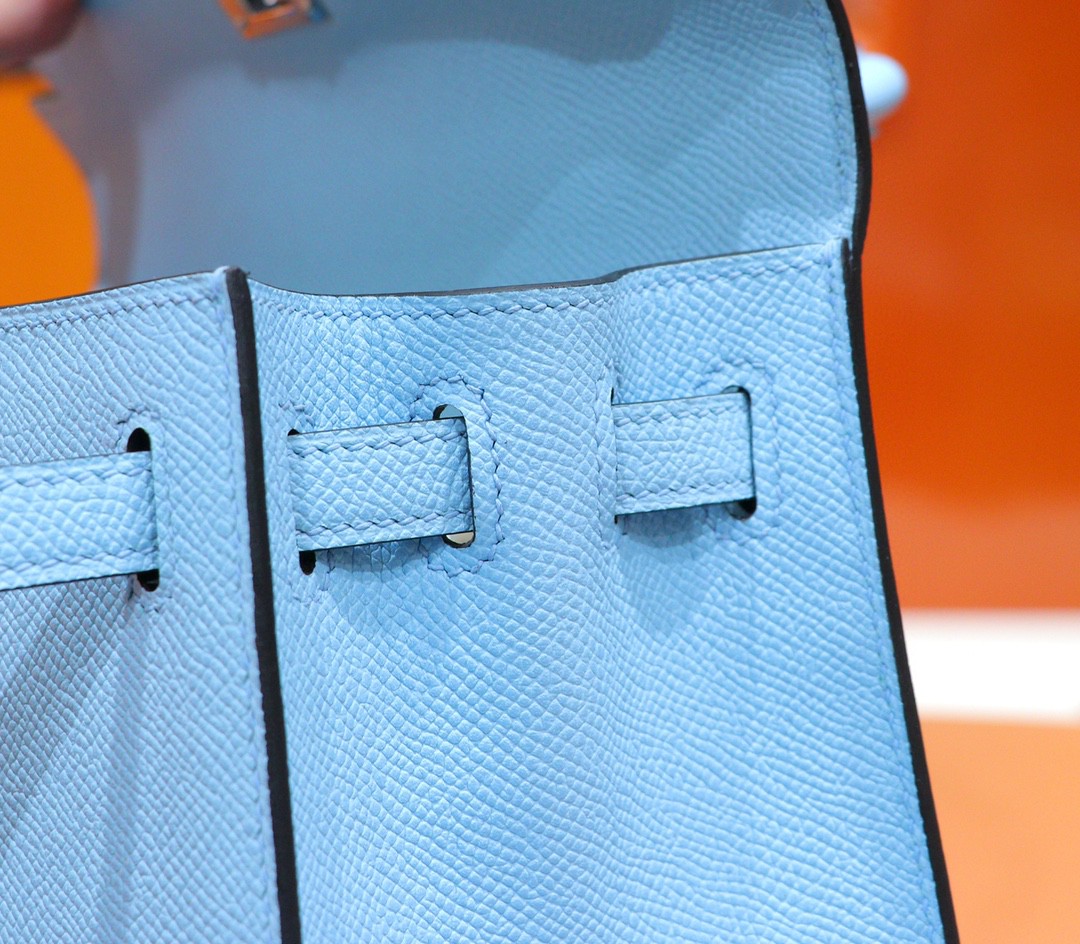 Hermès（爱马仕）Kelly 凯莉包 马卡龙蓝 Epsom 小牛皮 全手缝 银扣 25cm