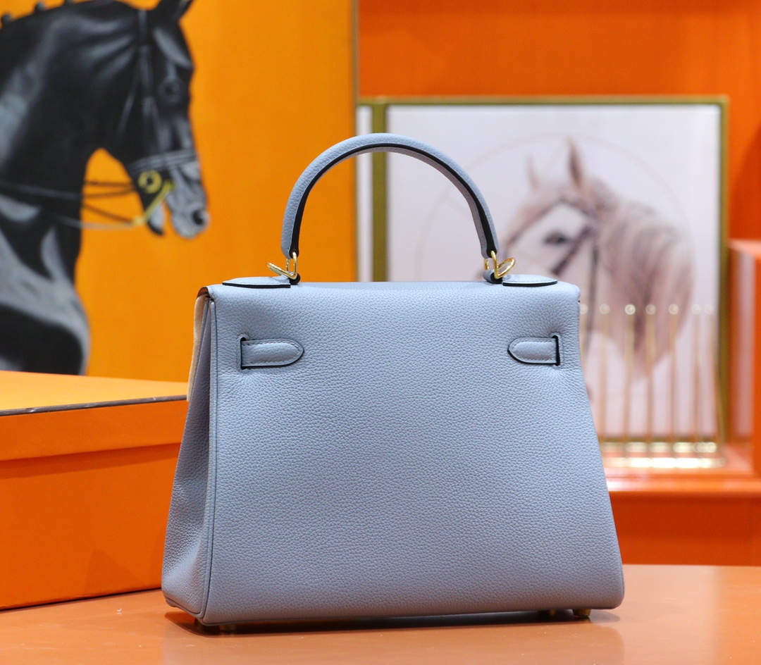 Hermès（爱马仕）Kelly 凯莉包 亚麻蓝 Togo 全手缝 小牛皮 金扣 28cm
