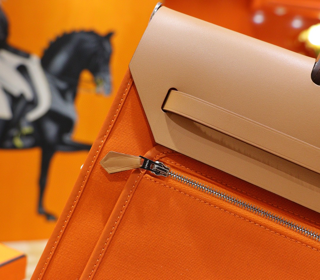 Hermès（爱马仕）Herbag 橙色 原版帆布 拼 原厂皮 最高版本 银扣 39cm