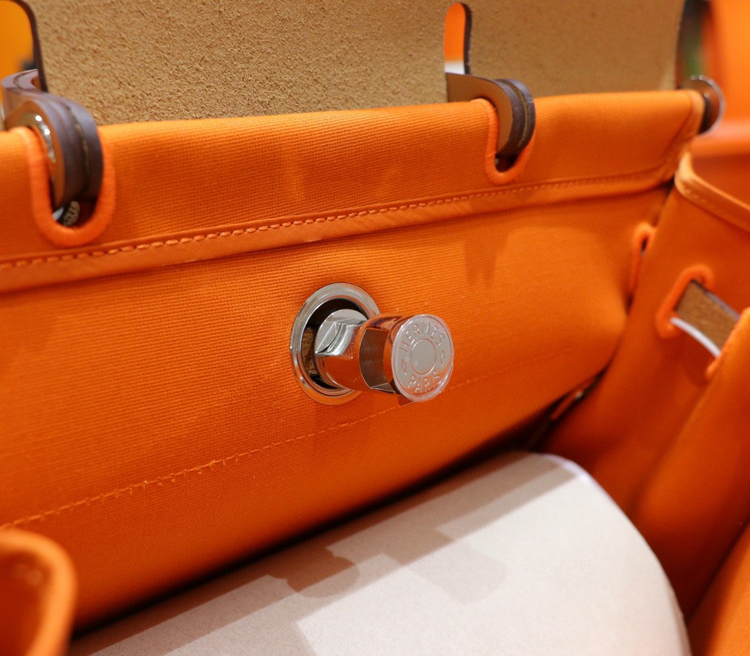Hermès（爱马仕）Herbag 橙色 原版帆布 拼 原厂皮 最高版本 银扣 39cm