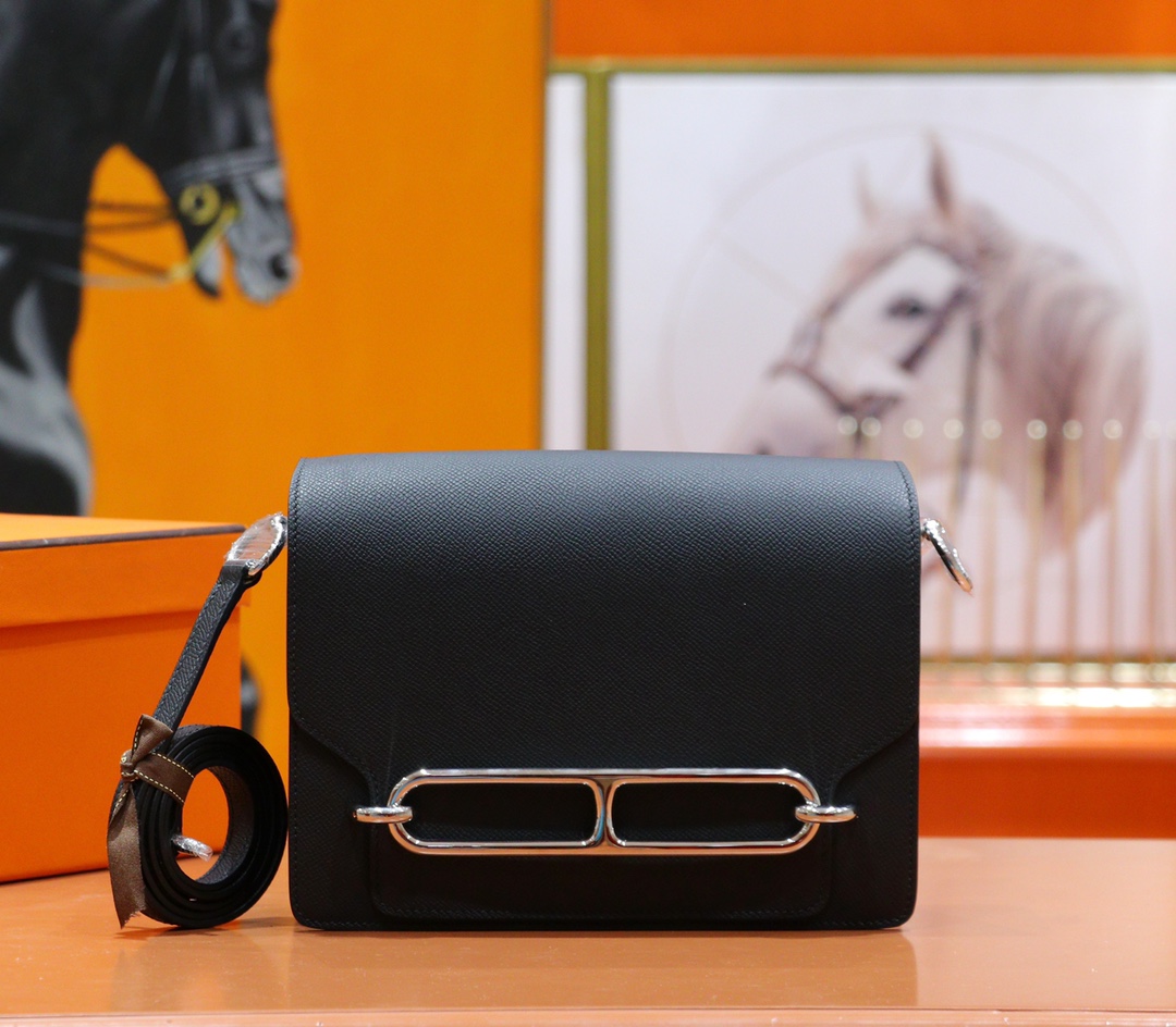 Hermès（爱马仕）Roulis 猪鼻子 黑色 Epsom 全手缝 小牛皮 银扣 23cm