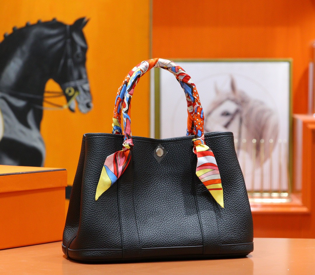 Hermès（爱马仕）Gardenparty 花园包 黑色 Togo 小牛皮 全手缝 银扣 30cm