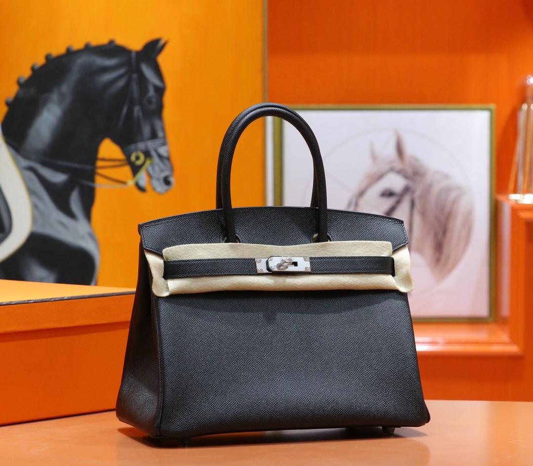 Hermès（爱马仕）Birkin 铂金包 黑色 Epsom 小牛皮 全手缝 银扣 30cm