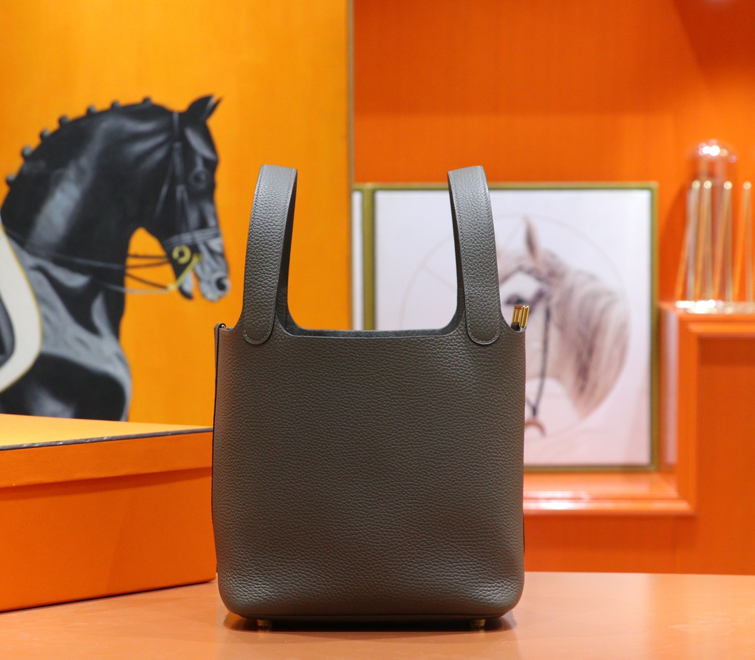 Hermès（爱马仕）Picotin 菜篮子 锡器灰 Togo 小牛皮 全手缝 金扣 22cm