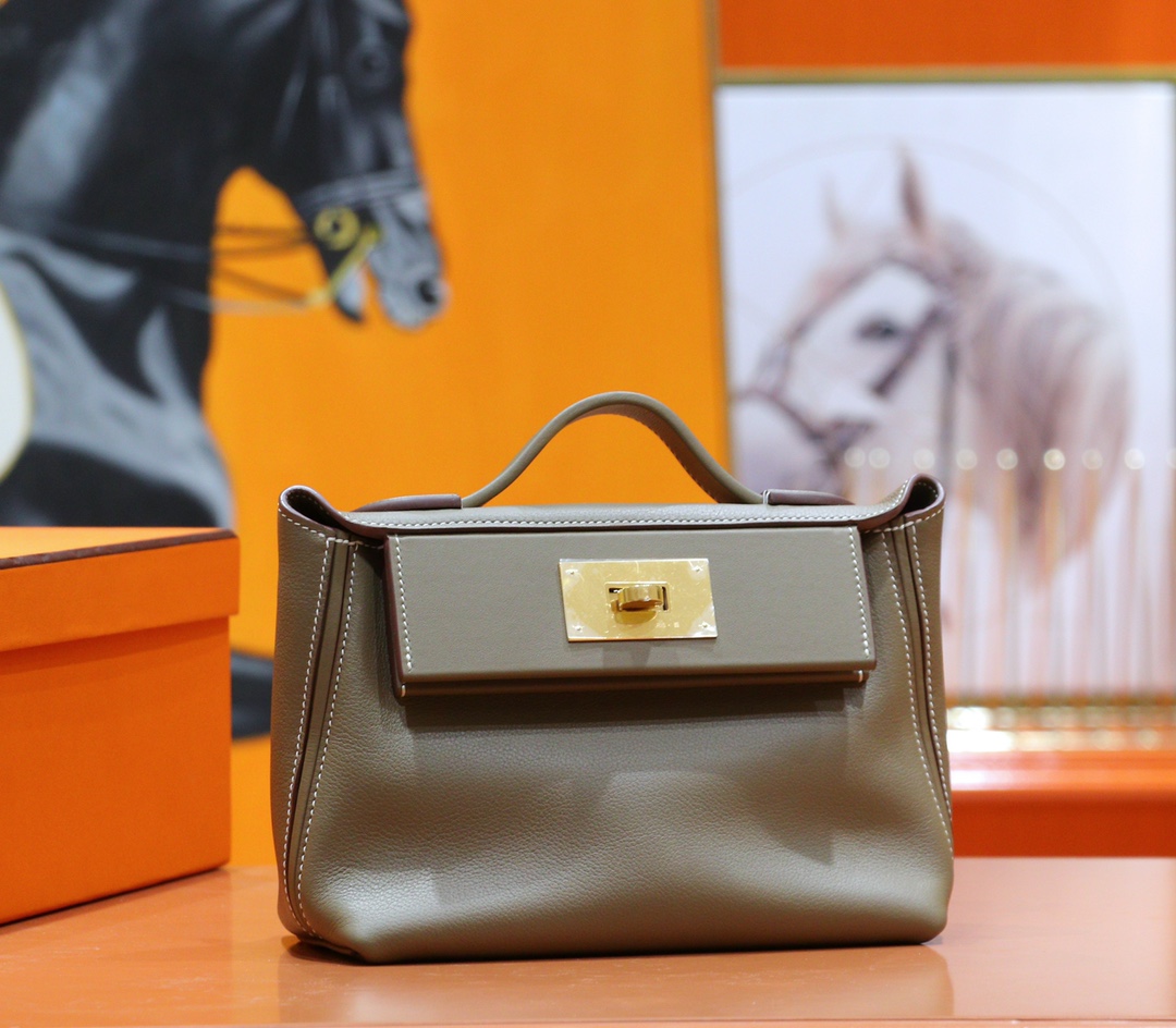 Hermès（爱马仕）H24 24 大象灰 Evercolor 小牛皮 全手缝 金扣 21cm