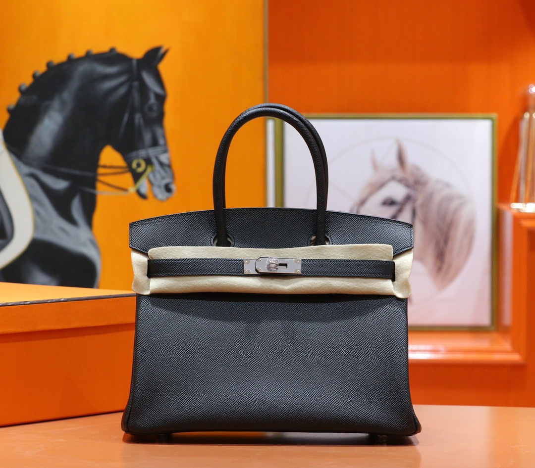 Hermès（爱马仕）Birkin 铂金包 黑色 Epsom 小牛皮 全手缝 银扣 30cm