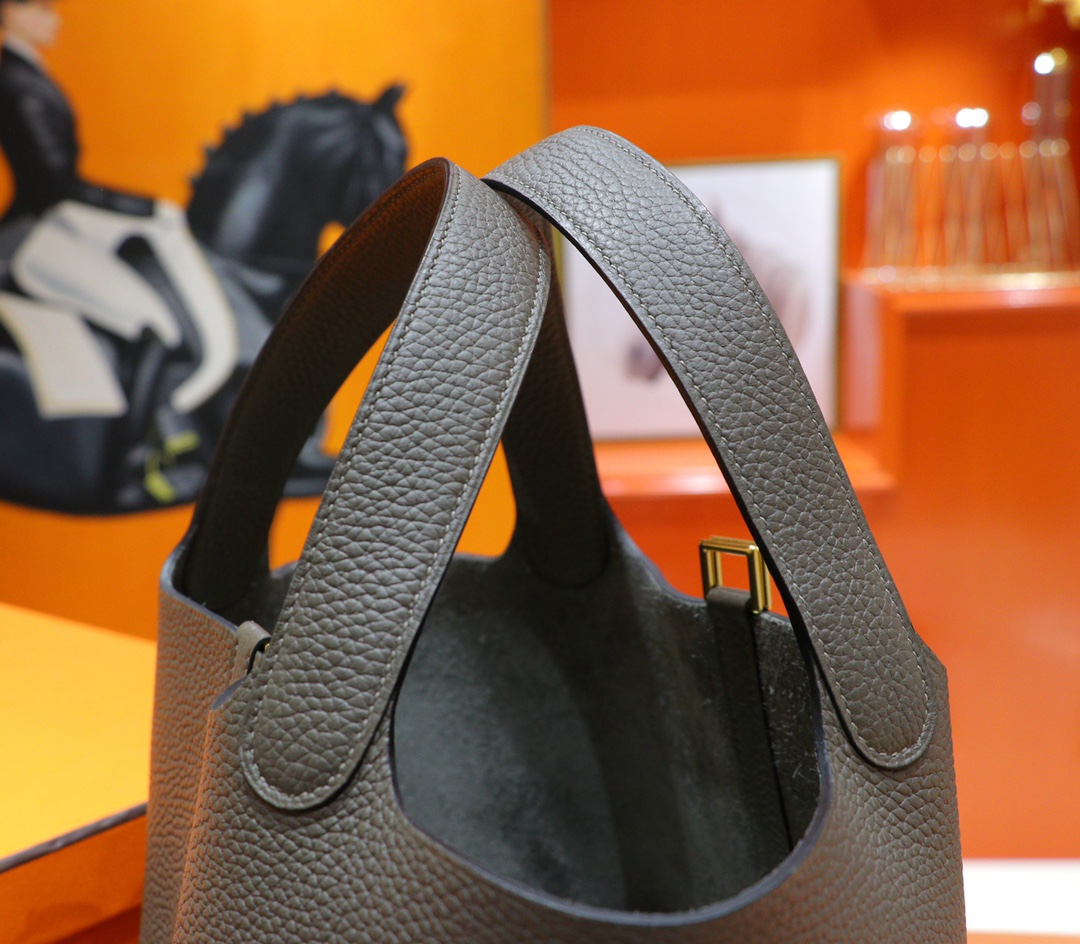 Hermès（爱马仕）Picotin 菜篮子 锡器灰 Togo 小牛皮 全手缝 金扣 22cm